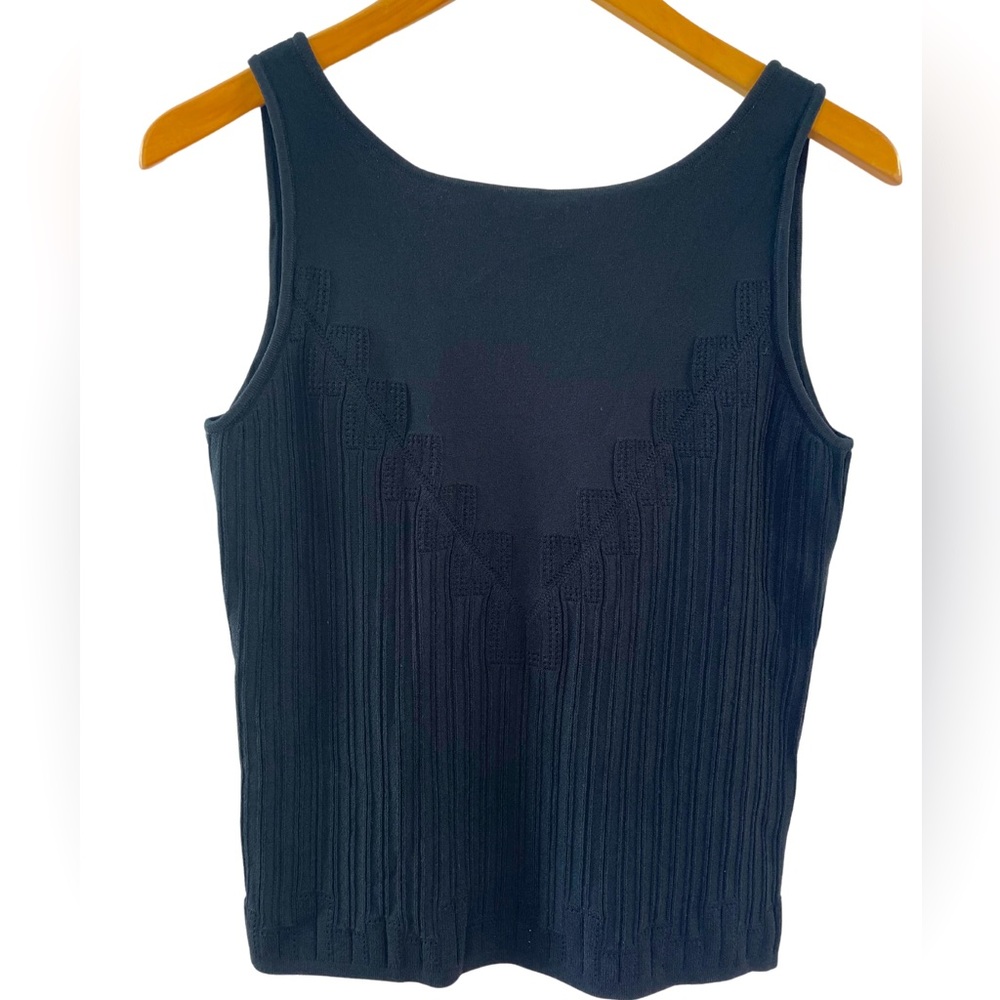 Essendi Black Knit Sleeveless Tank Top w/ Tone on Tone Knit Pattern, Size Large